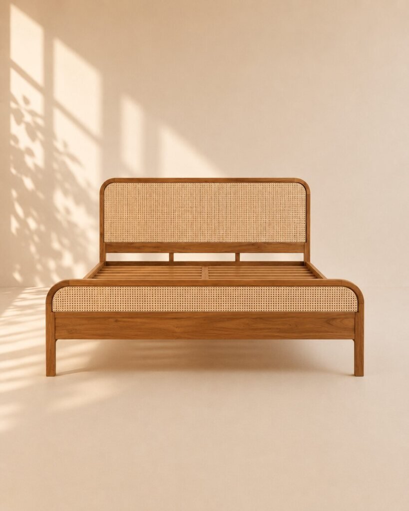 Oriva Bed – Tempat Tidur Kayu Jati Rotan Minimalis