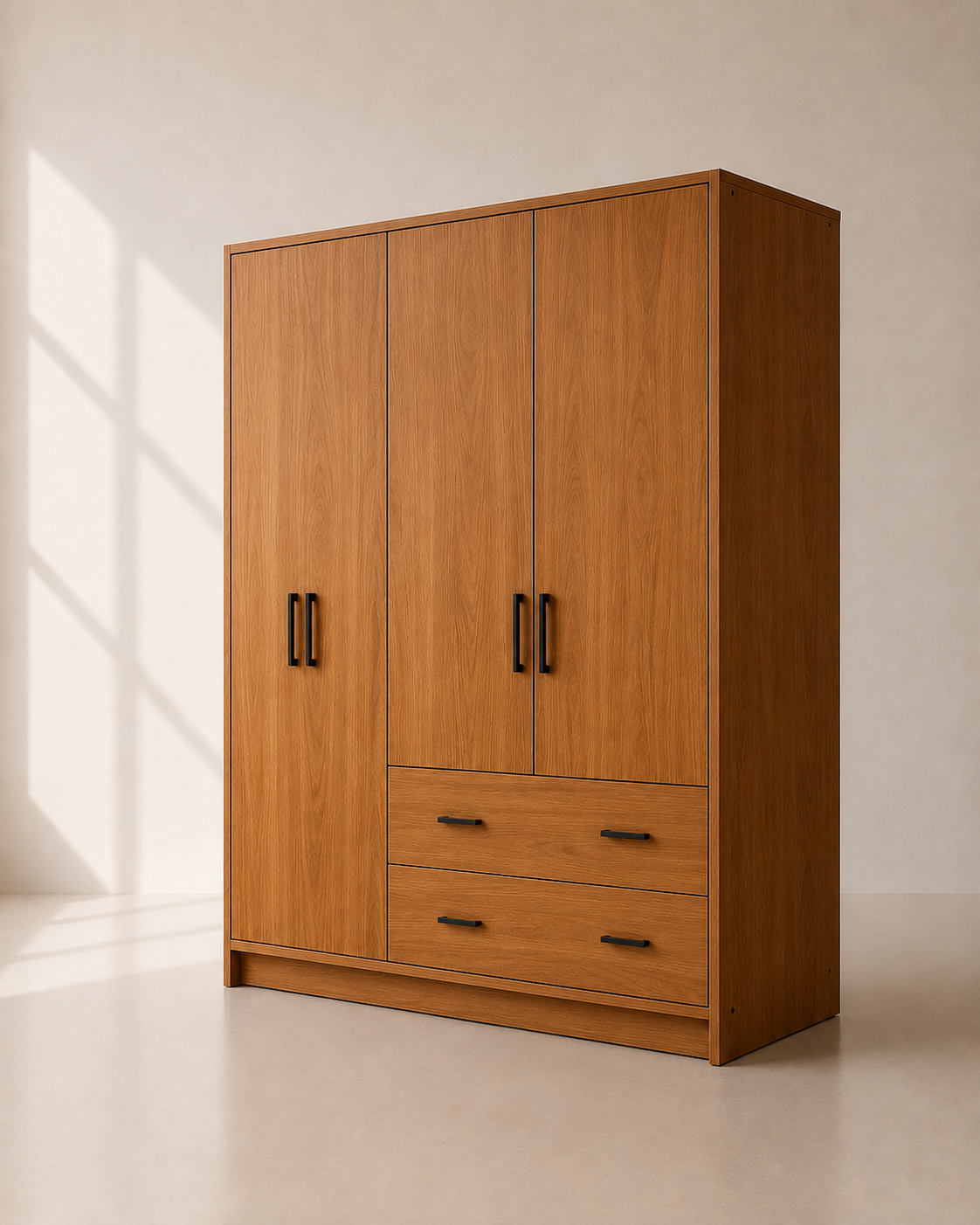 Elara Wardrobe – Lemari Pakaian Kayu Jati 4 Pintu Minimalis — foto 2