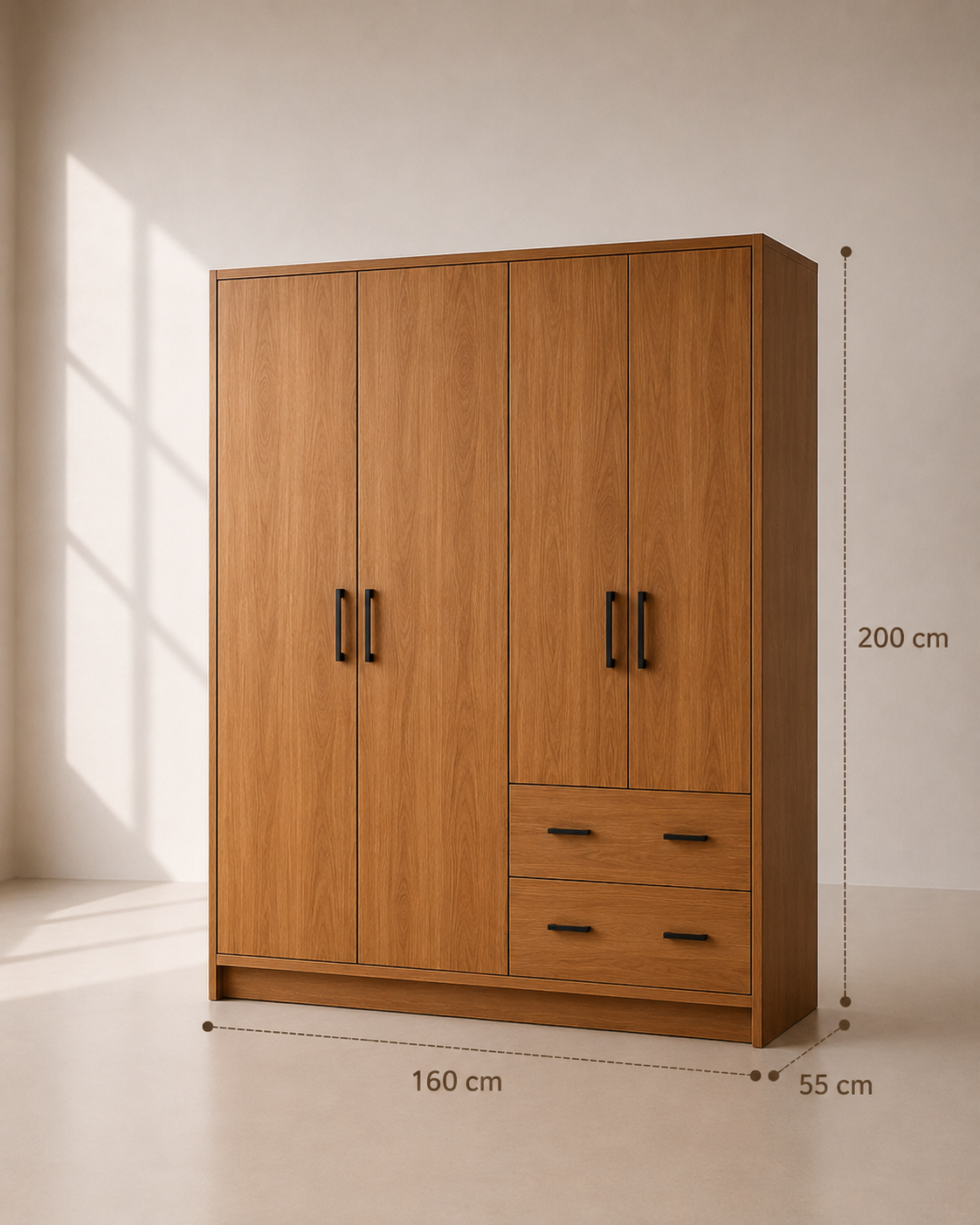 Elara Wardrobe – Lemari Pakaian Kayu Jati 4 Pintu Minimalis — foto 5