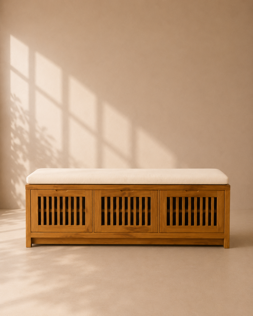 Nara Shoe Bench – Bangku Sepatu Kayu Jati Minimalis