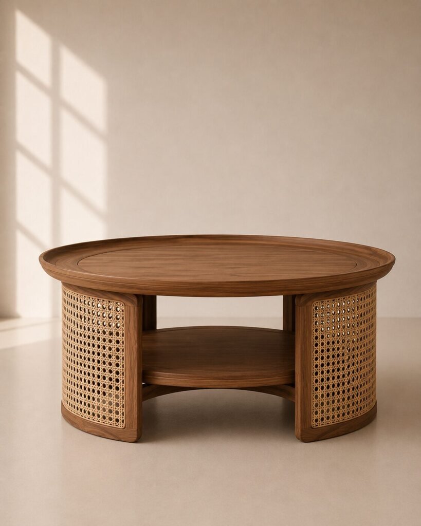 Rava Coffee Table – Meja Tamu Kayu Jati Rotan