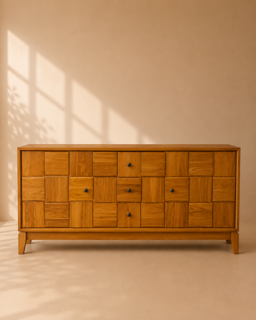Buffet Kayu Jati Motif Panel Modern